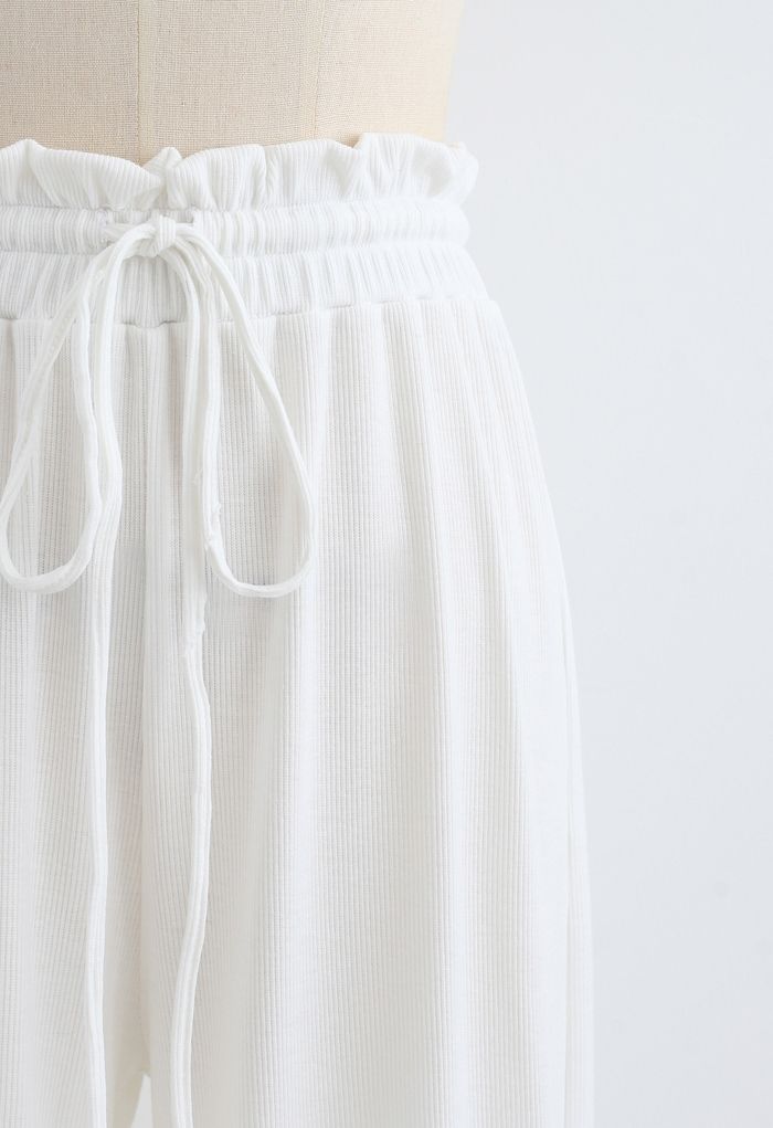 Drawstring Paper-Bag Waist Ribbed Yoga Pants in White - Retro, Indie ...