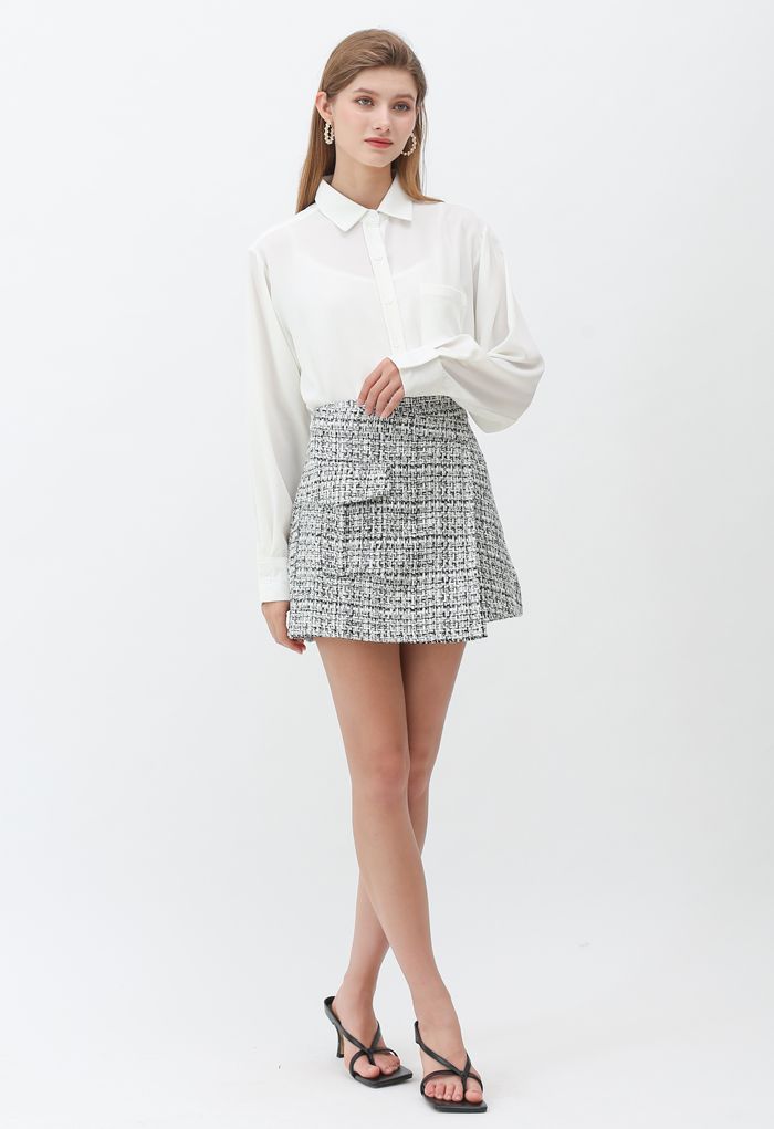 Tweed Asymmetric Mini Skirt in Black - Retro, Indie and Unique Fashion