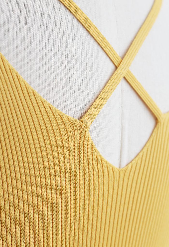 Fitted Ribbed Knit Cami Dress in Yellow - Retro, Indie and Unique Fashion