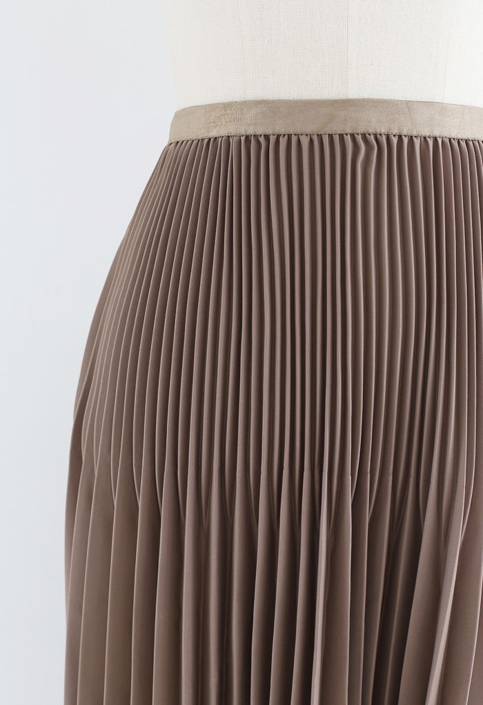 Solid Color Pleated A-Line Midi Skirt in Taupe - Retro, Indie and ...