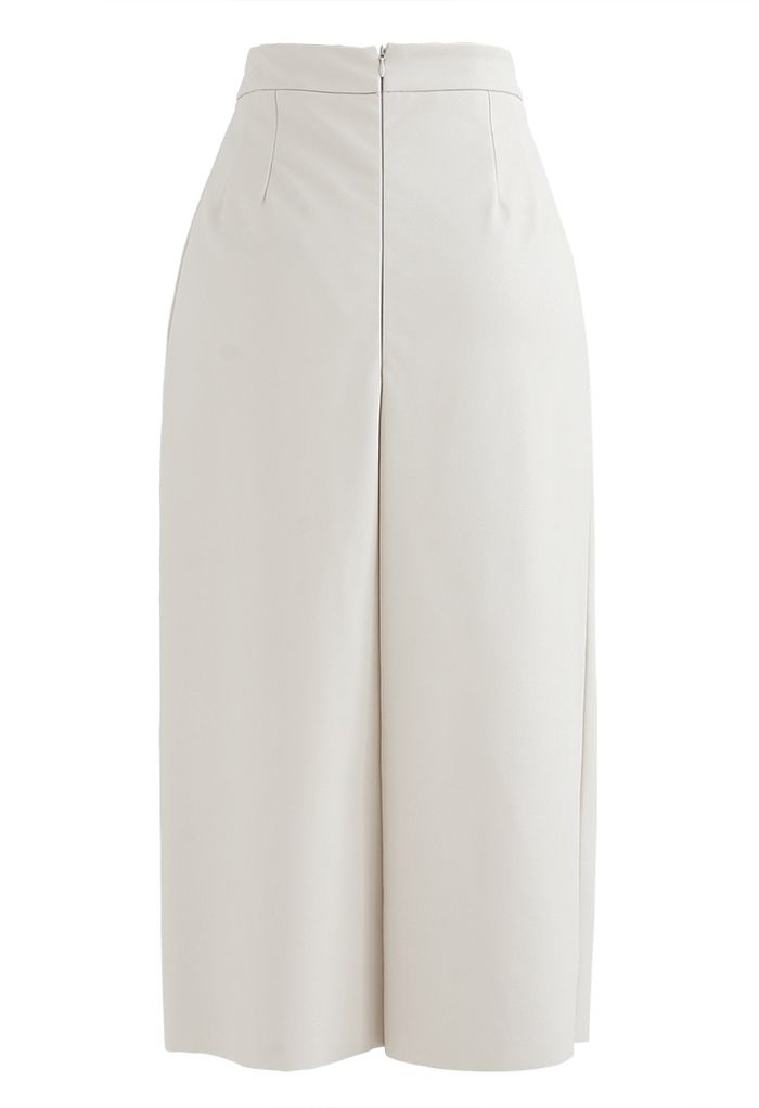 Vent Hem Faux Leather Pencil Skirt in Cream