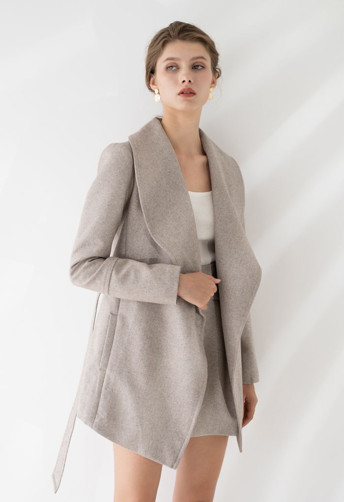 Rabato Wrap Belted Wool-Blend Coat in Light Tan - Retro, Indie and ...