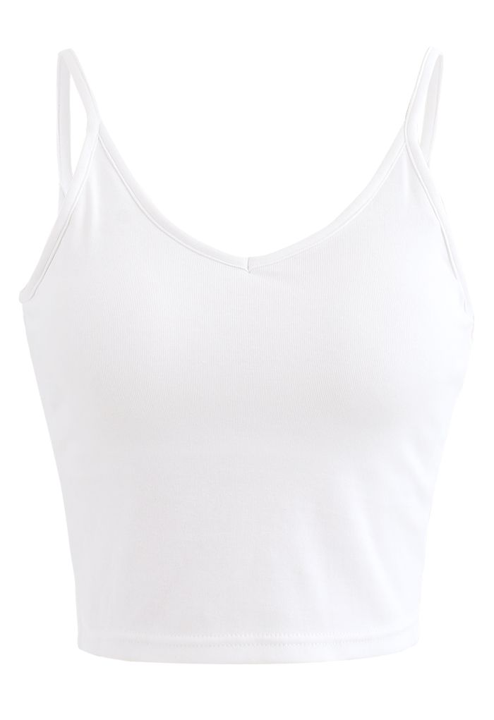 Cropped Rib Cami Tank Top in White - Retro, Indie and Unique Fashion