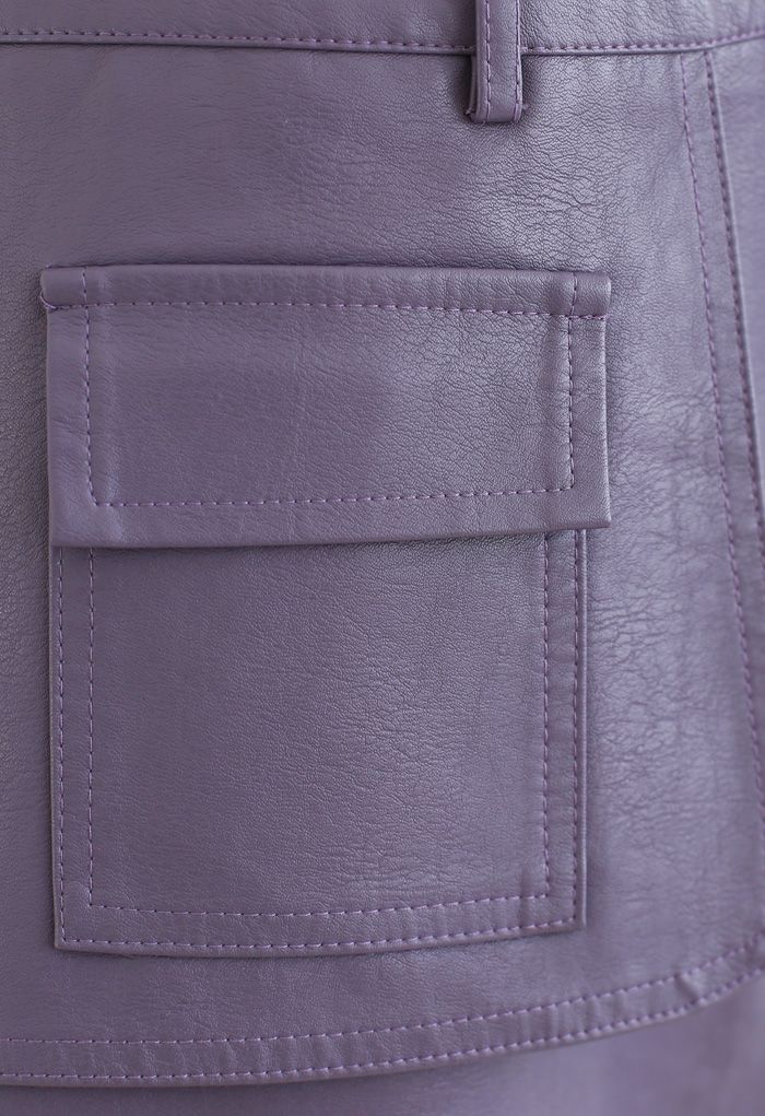 Pocket Faux Leather Texture Skirt in Lilac