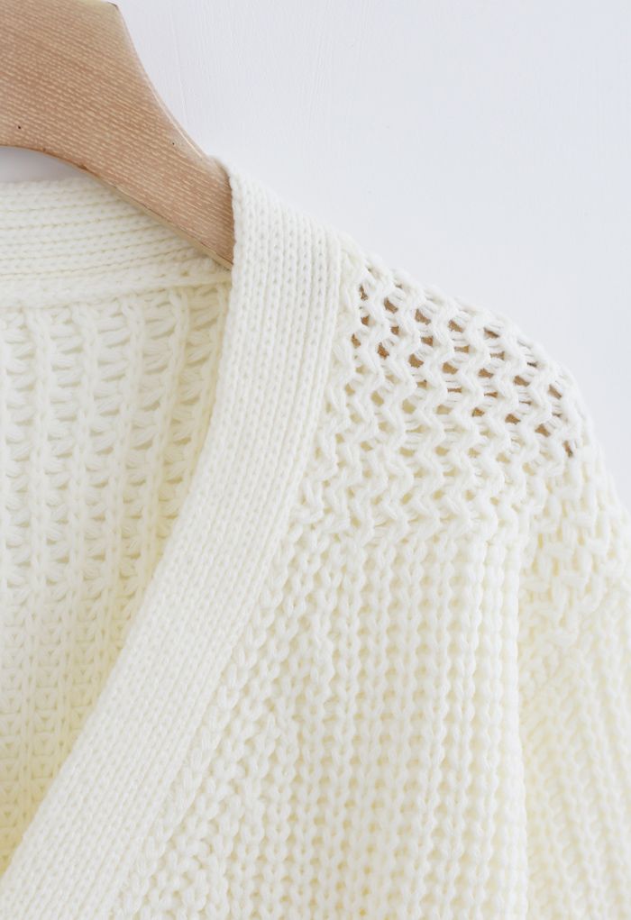 Wrap Bowknot Chunky Knit Sweater in White