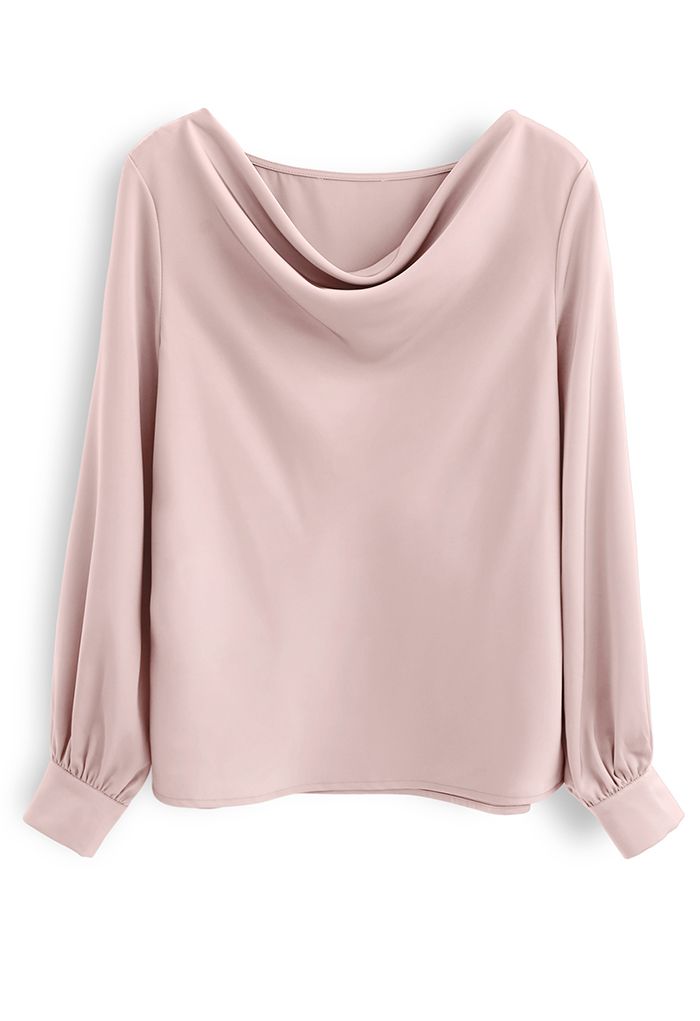 Satin Drape Neck Versatile Shirt in Pink