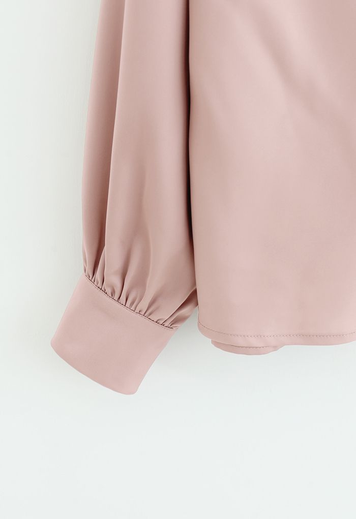 Satin Drape Neck Versatile Shirt in Pink