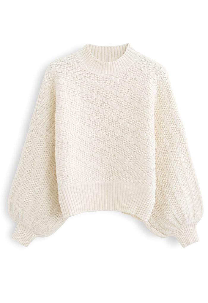 Batwing Sleeves Braid Knit Sweater in Cream - Retro, Indie and Unique ...