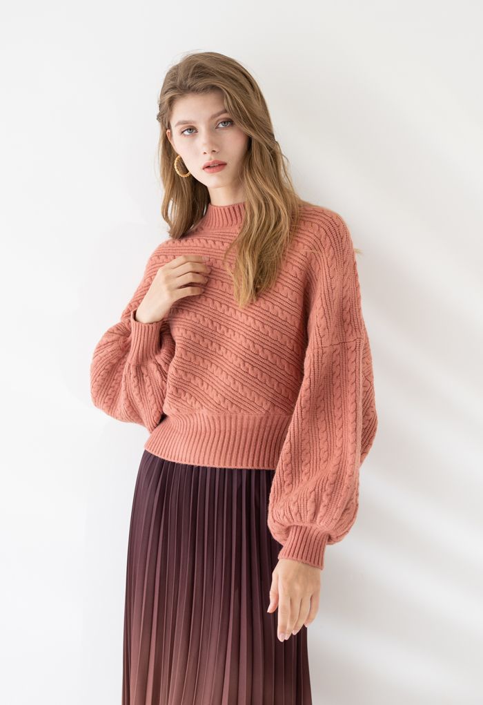 Batwing Sleeves Braid Knit Sweater in Coral - Retro, Indie and Unique ...