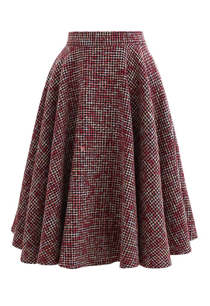 A-Line Tweed Skirt in Red - Retro, Indie and Unique Fashion