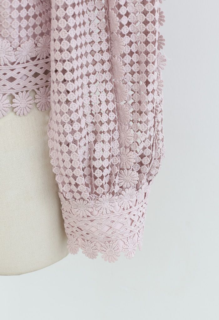 Solid Tone Full Crochet Long Sleeves Top in Pink