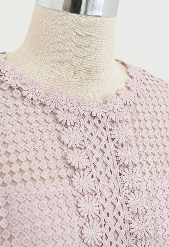 Solid Tone Full Crochet Long Sleeves Top in Pink