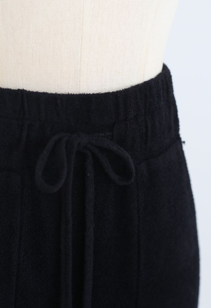 Drawstring Waist Pockets Pencil Knit Skirt in Black