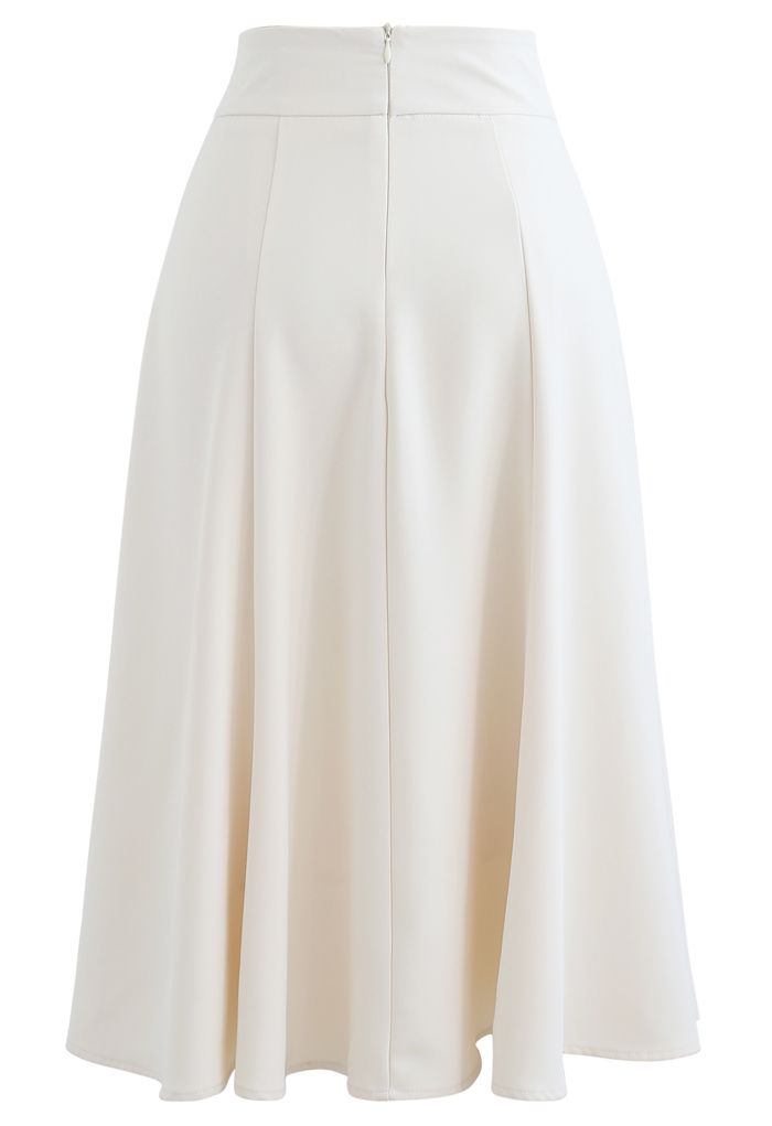 Marble Buckle Belted Flare Midi Skirt in White
