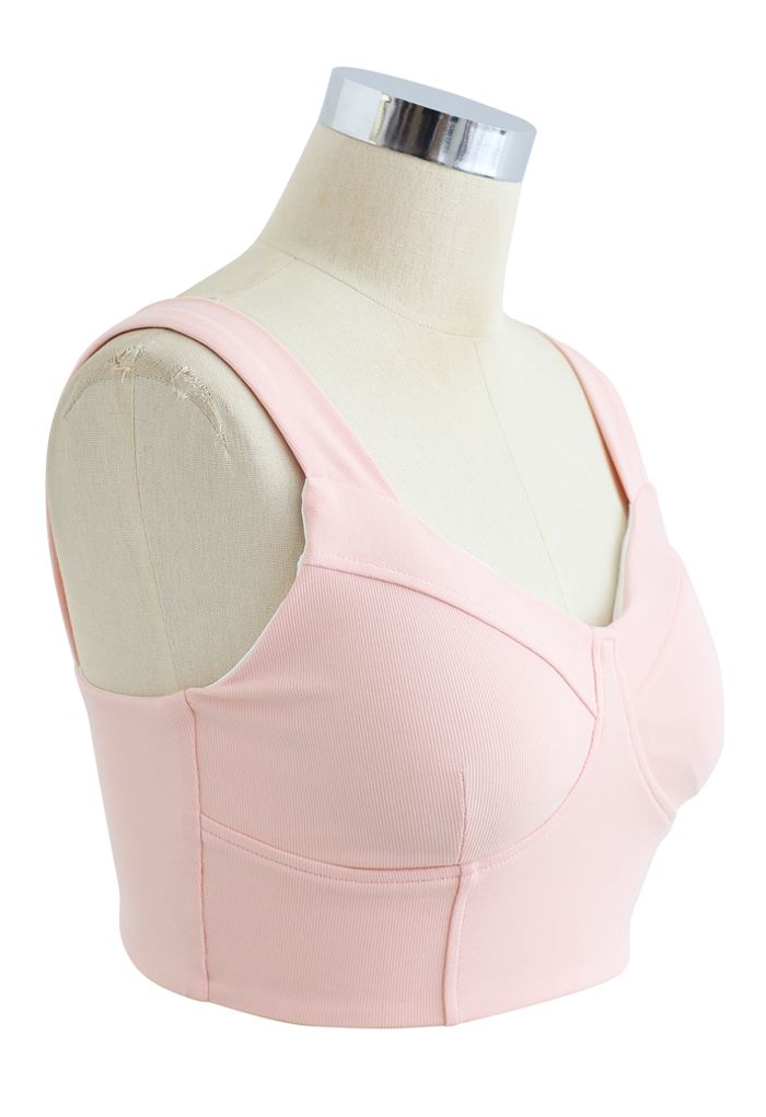 Seamed Low-Impact Cami Sports Bra in Nude Pink