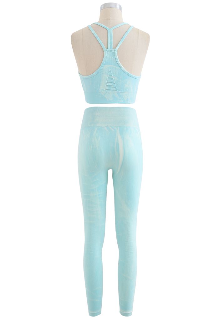 Ocean Blue Tie-Dye Sports Bra and Leggings Set