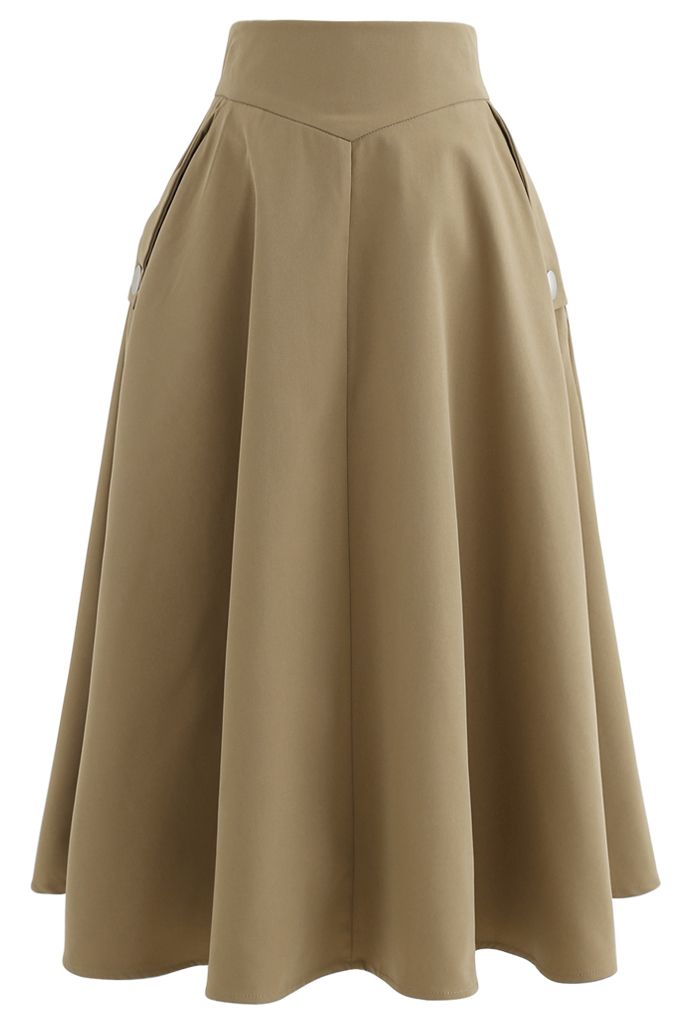 Classic Simplicity A-Line Midi Skirt in Tan