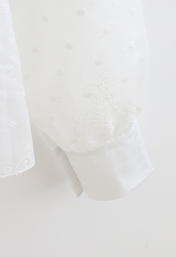 Butterfly Dots Embroidered Organza Sheer Top in White