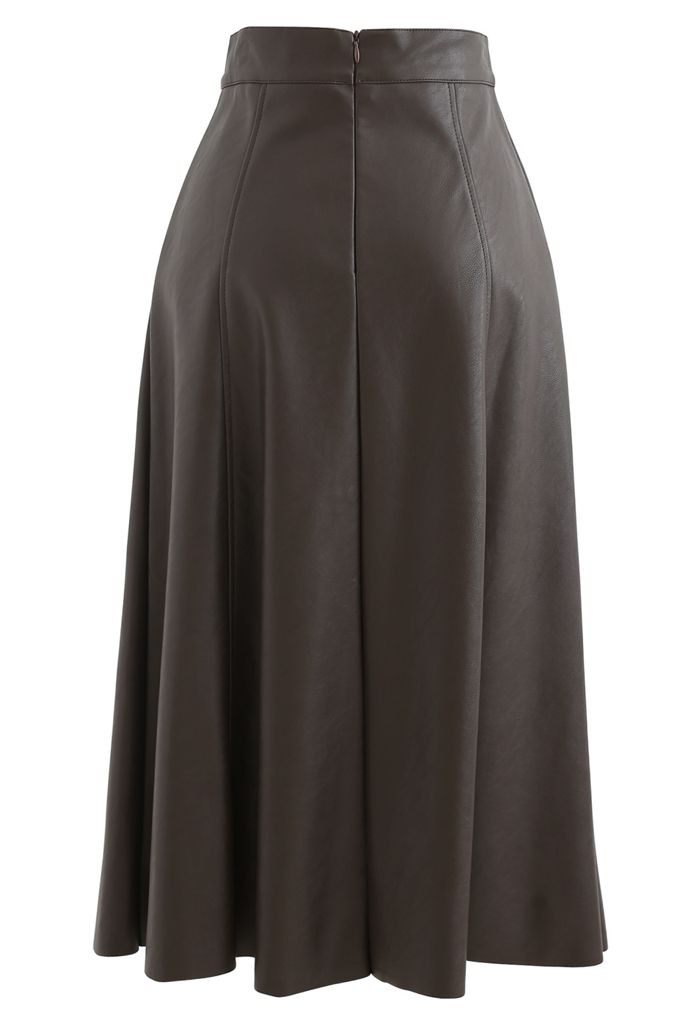 Buttoned Soft Faux Leather A-Line Skirt in Brown - Retro, Indie and ...