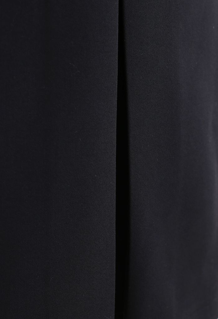 Pleated Hem Split Midi Skirt in Black
