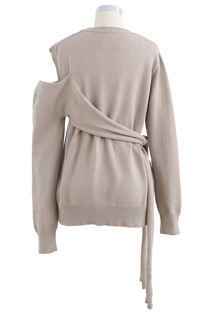 One-Shoulder Knit Sweater in Taupe