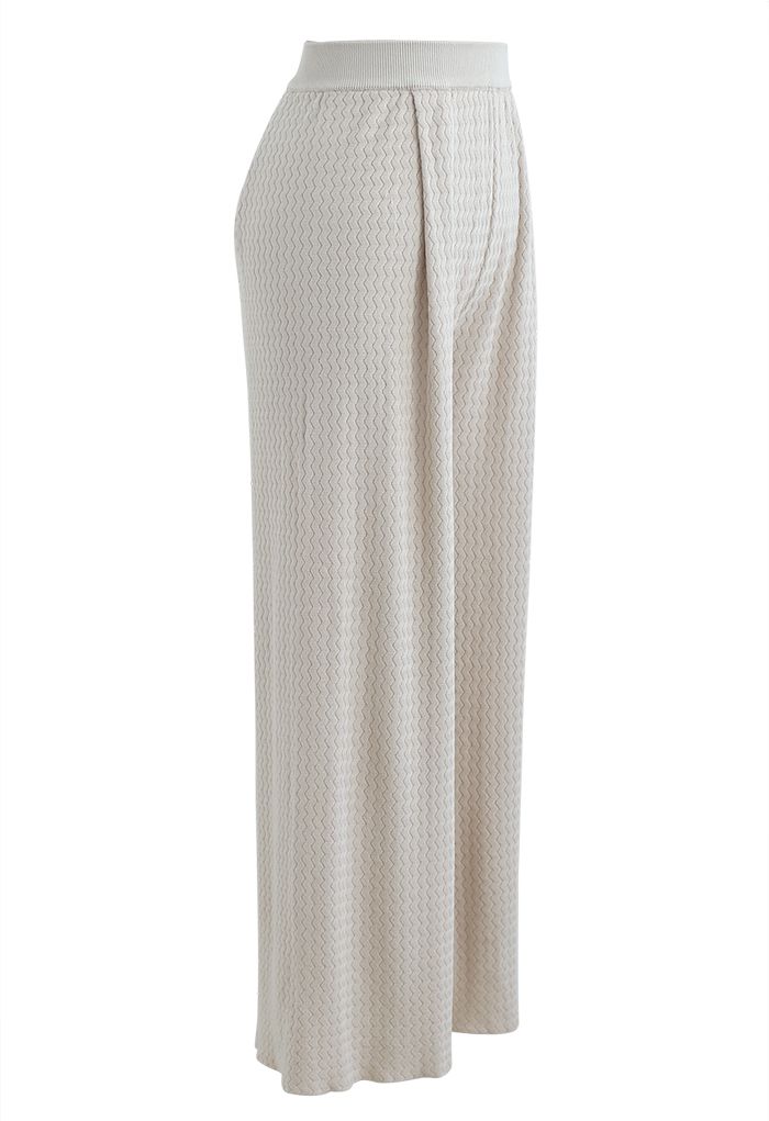 Wavy Textured Knit Pants in Ivory
