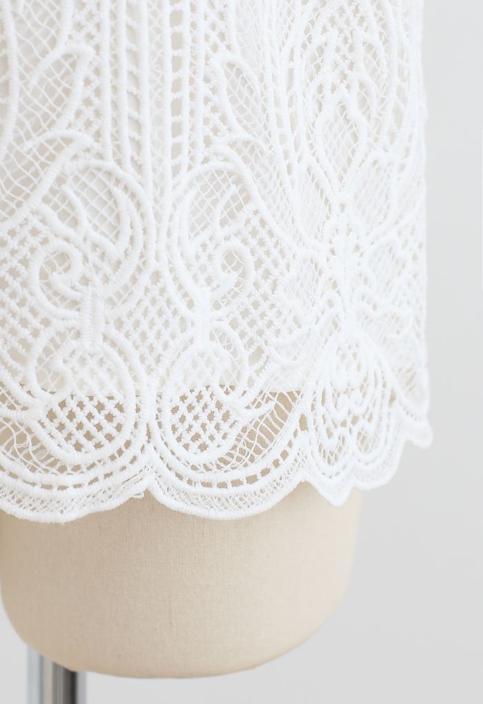 Crochet Eyelet Short-Sleeve Top in White
