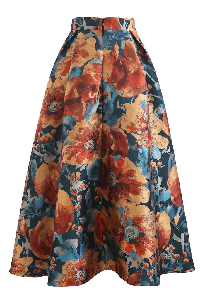 Painting Floral Flare Jacquard Skirt - Retro, Indie and Unique Fashion