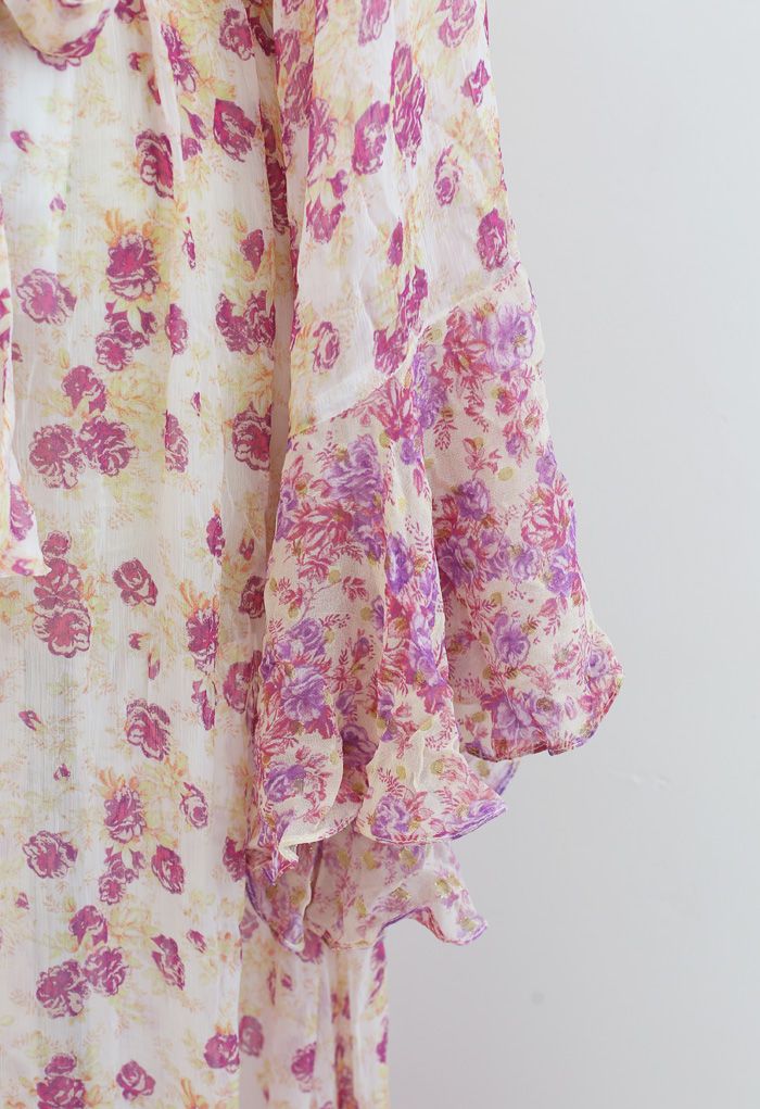 Ditsy Floral Kimono Sleeves Semi-Sheer Hi-Lo Dress - Retro, Indie and ...