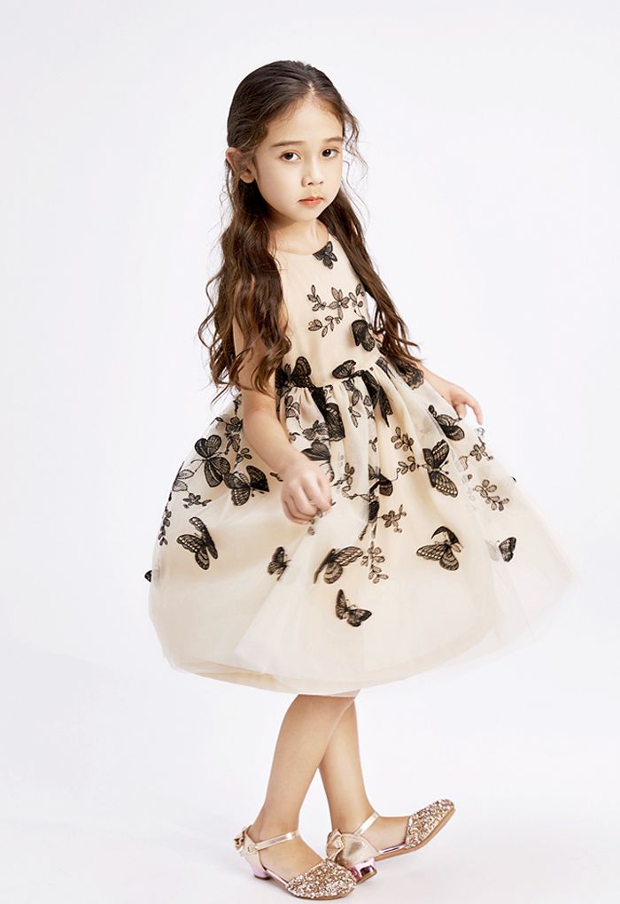 Dancing Butterfly Sleeveless Double-Layered Mesh Dress For Kids