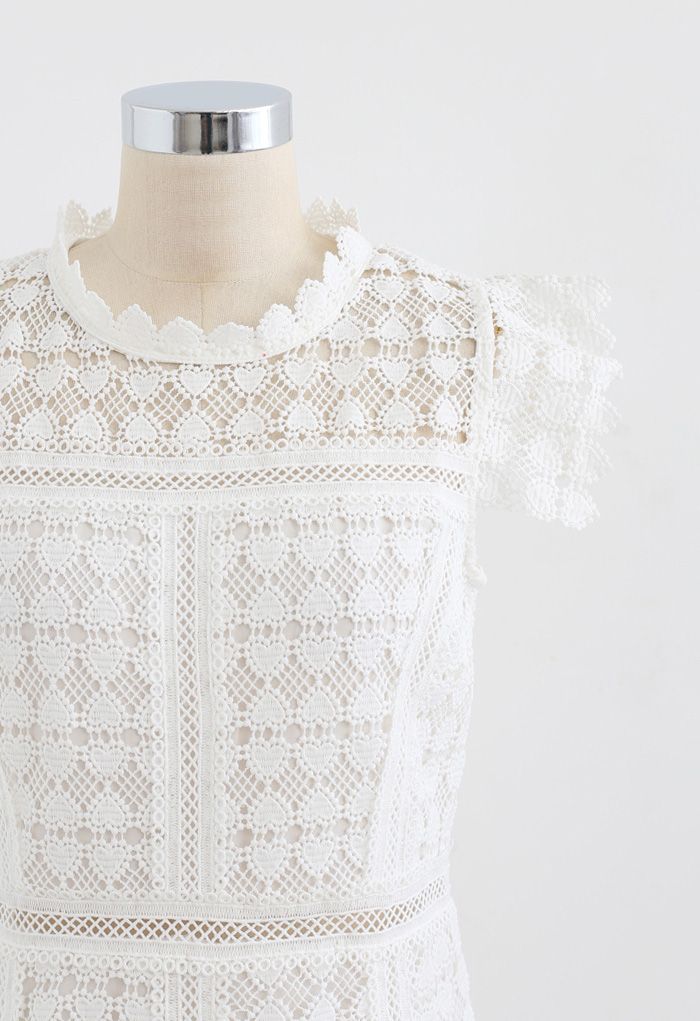 Full of Heart Crochet Sleeveless Dress in White