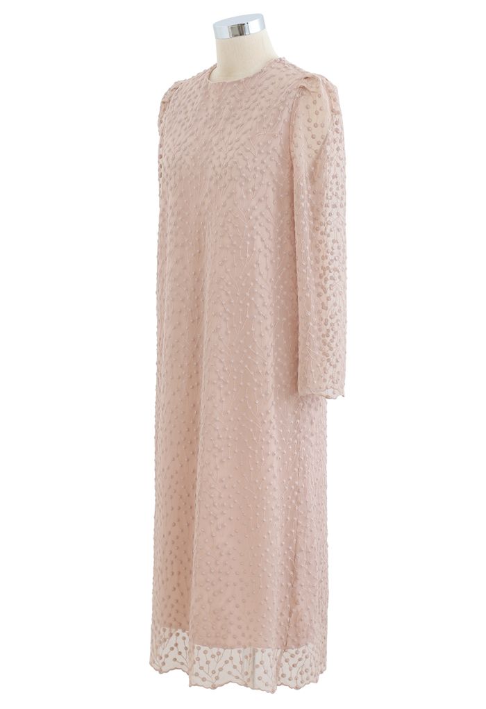 Embroidered Vine Dots Mesh Dress in Dusty Pink