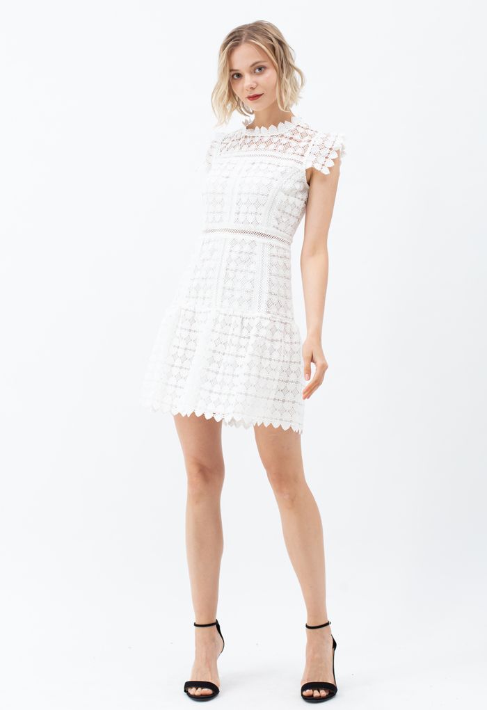 Full of Heart Crochet Sleeveless Dress in White