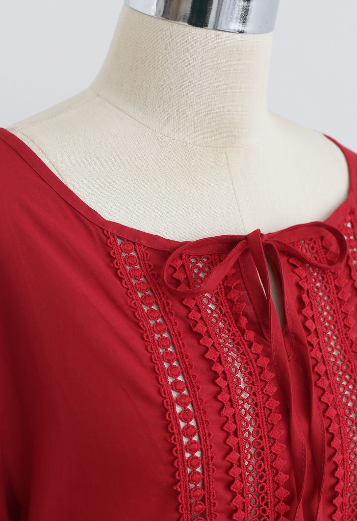 Crochet Eyelet Dolly Top in Red