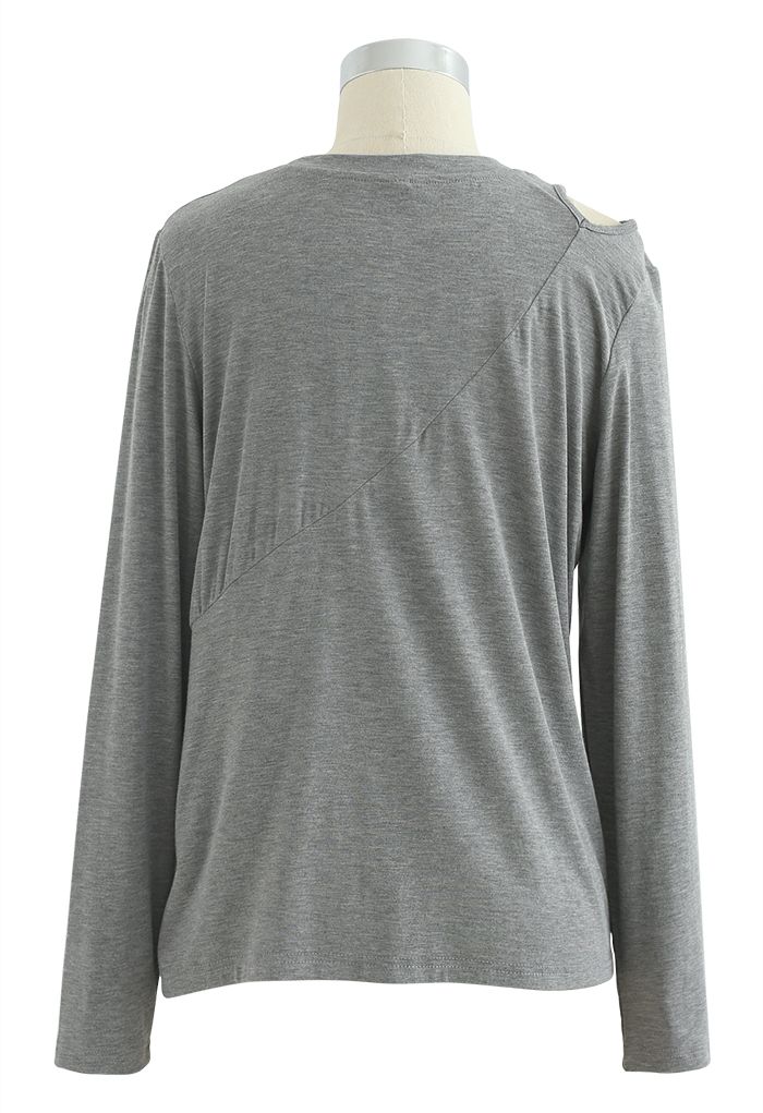 One-Shoulder Cutout Ruched Top in Grey
