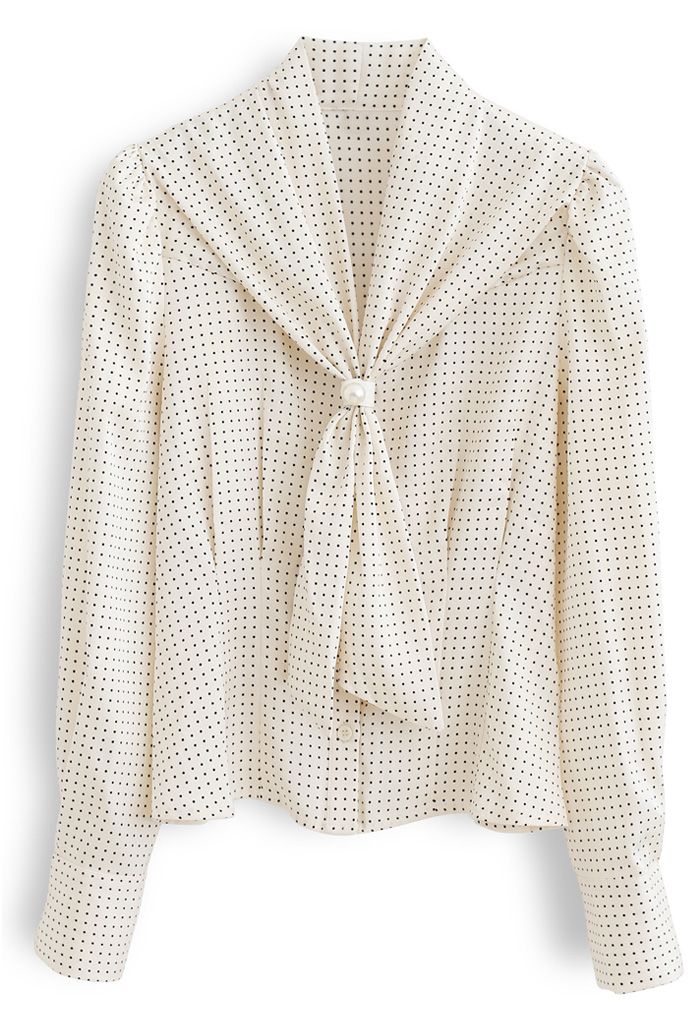 Pearl Tie Knot Polka Dots Shirt in Cream