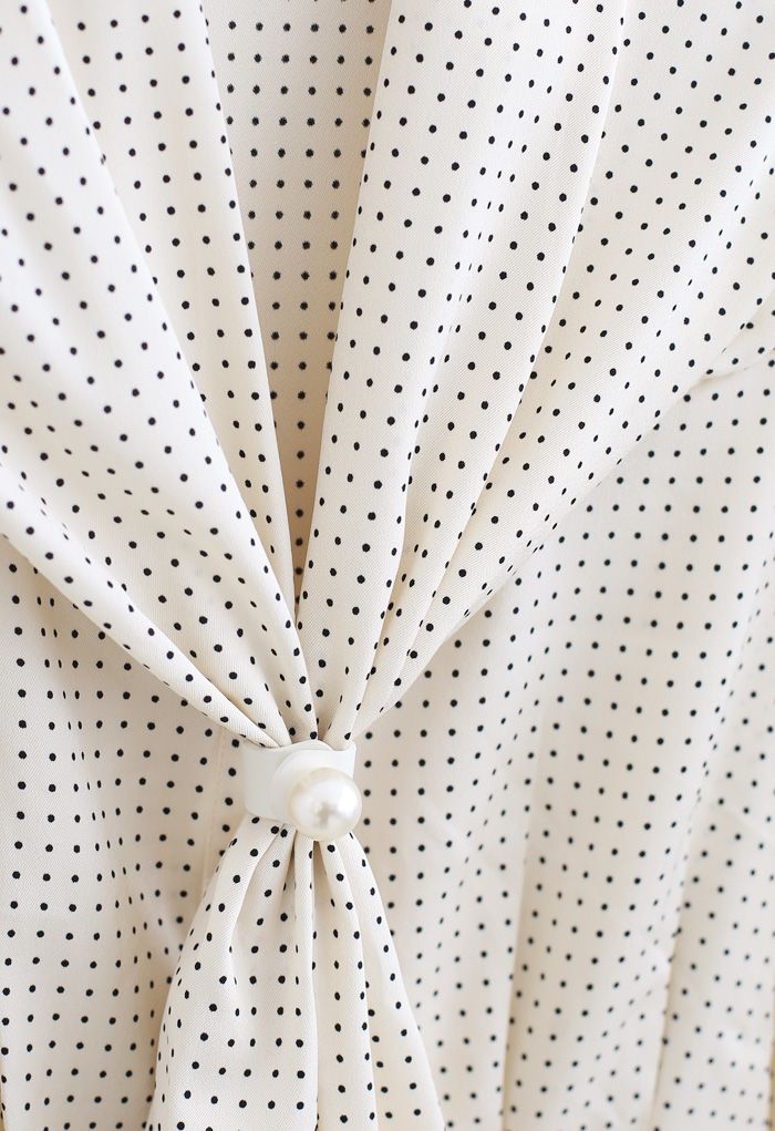 Pearl Tie Knot Polka Dots Shirt in Cream