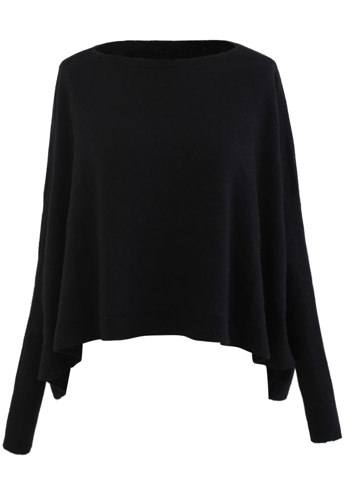 Soft Flare Hem Cape Sweater in Black