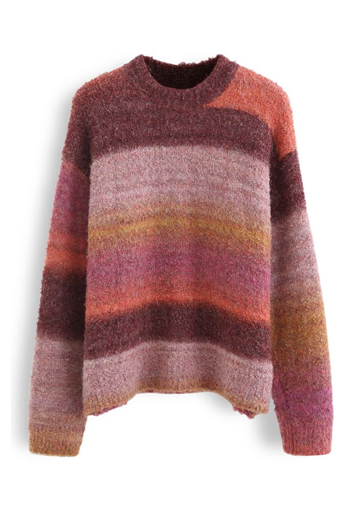 Ombre Striped Oversized Knit Sweater in Berry