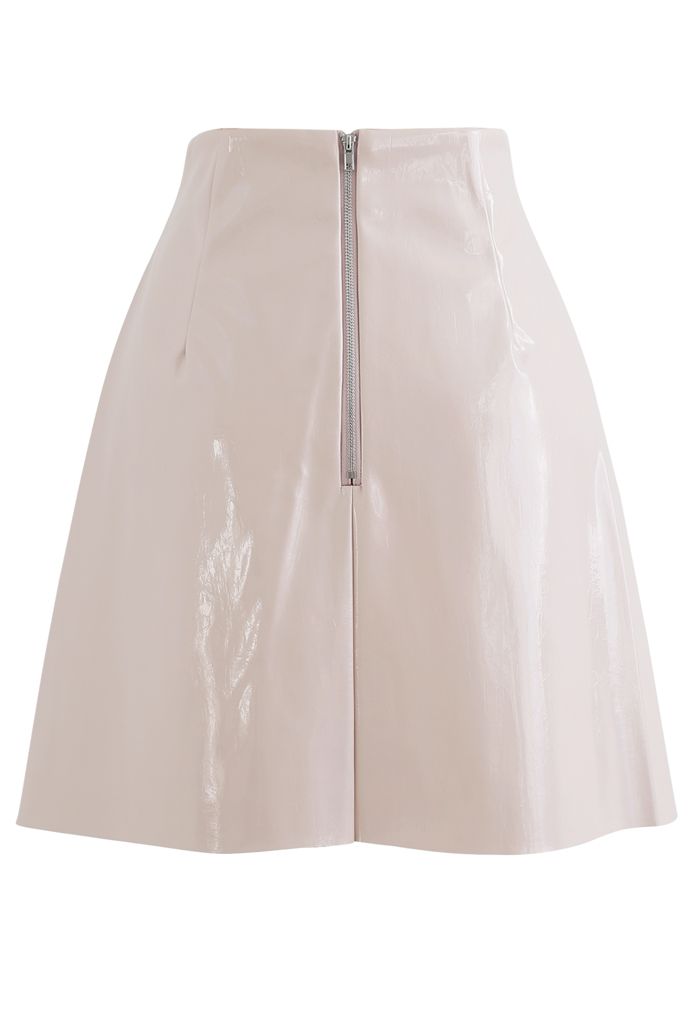 Glossy Faux Leather Bud Skirt in Pink