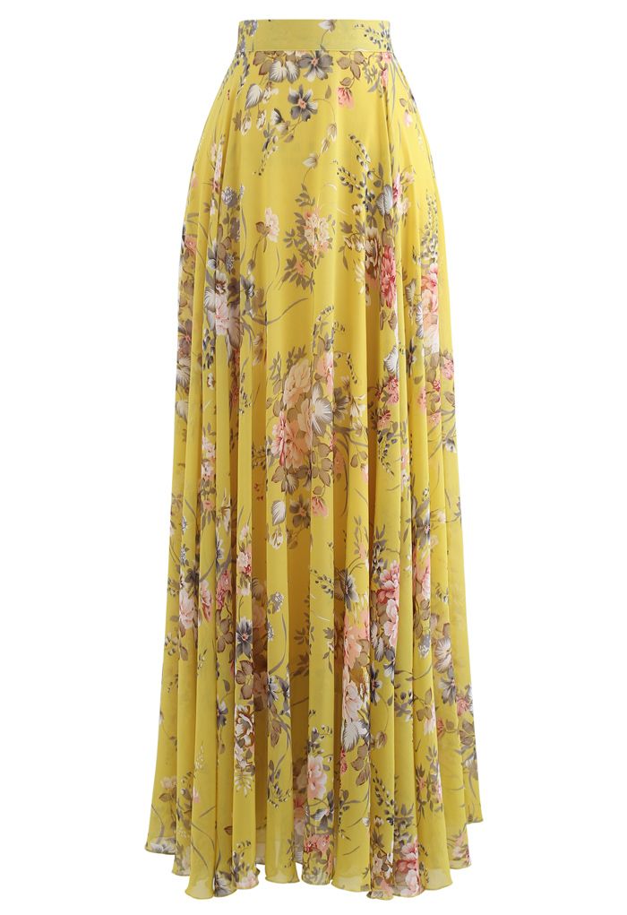 Timeless Favorite Chiffon Maxi Skirt in Mustard - Retro, Indie and