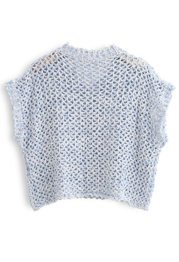 Zigzag Hollow Out V-Neck Sweater in Blue