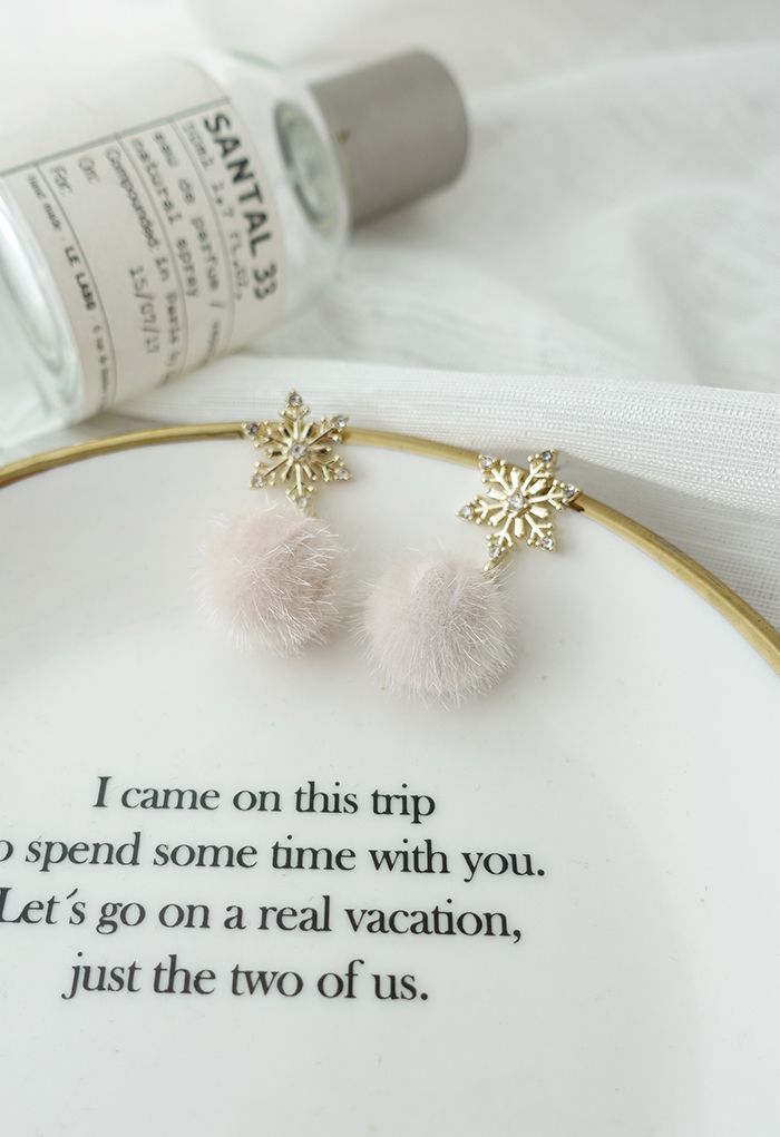 Fuzzy Ball Snowflake Earrings