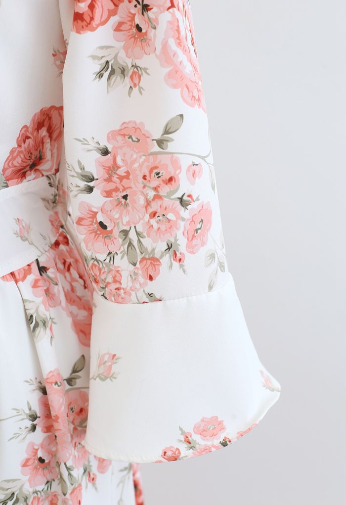 Pink Peony Wrap Ruffle Maxi Dress in White - Retro, Indie and Unique ...