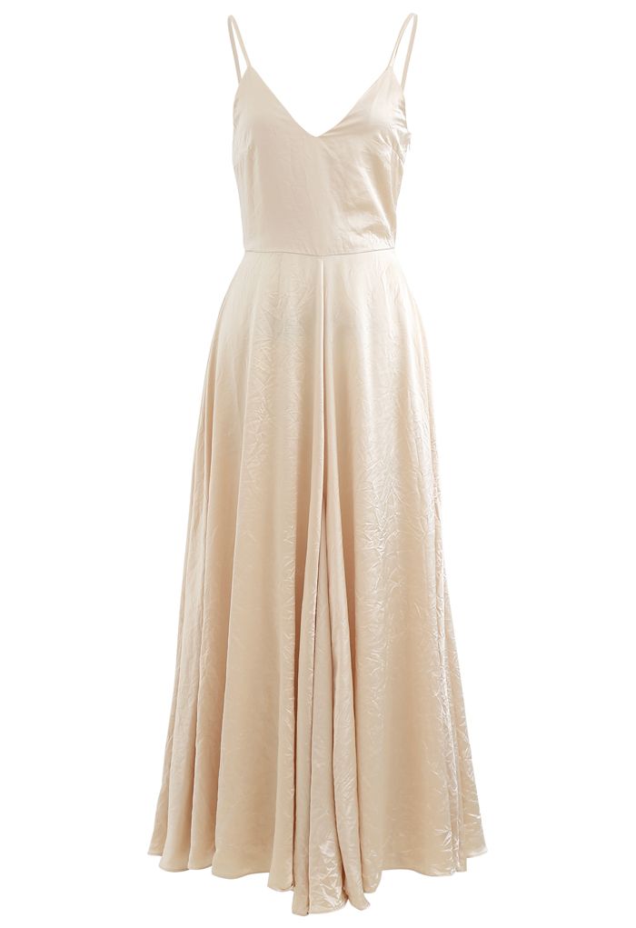 V-Neck Satin Cami Maxi Dress in Champagne