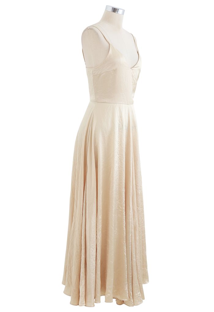 V-Neck Satin Cami Maxi Dress in Champagne