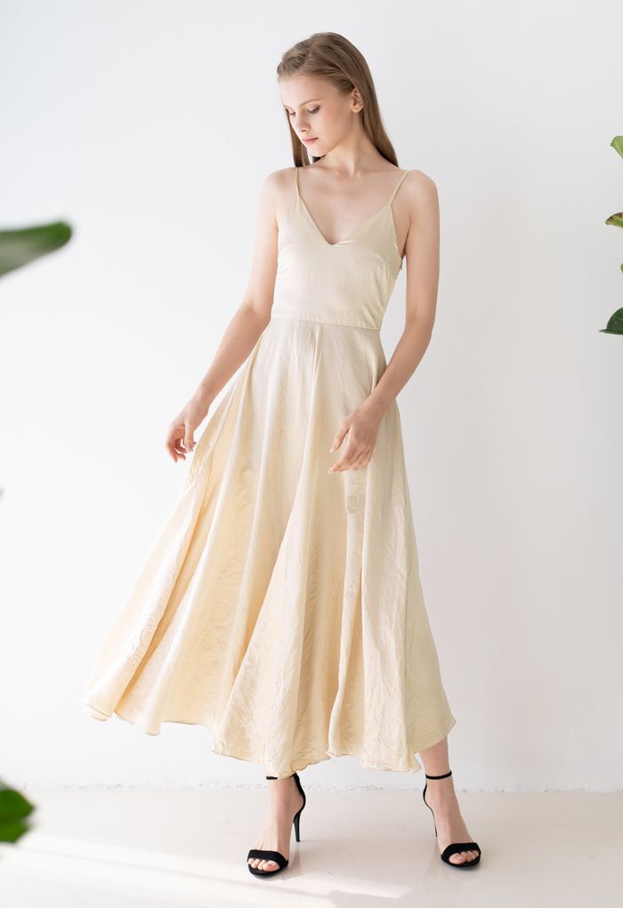 V-Neck Satin Cami Maxi Dress in Champagne