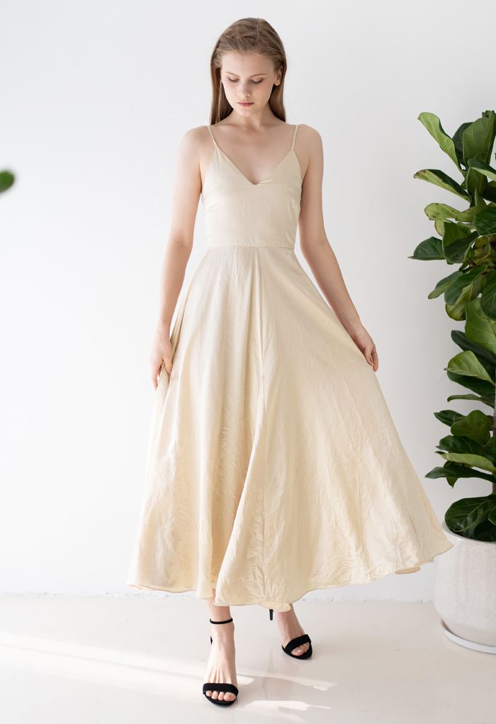 V-Neck Satin Cami Maxi Dress in Champagne