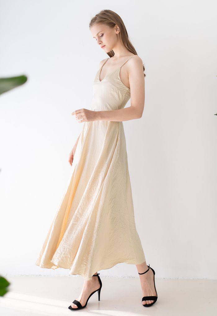 V-Neck Satin Cami Maxi Dress in Champagne