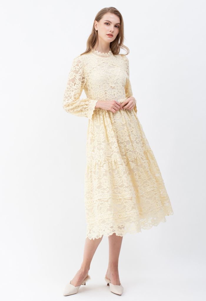 Cream lace midi dress sales with sleeves